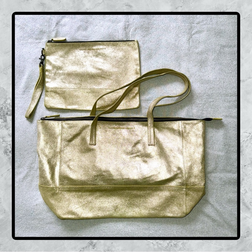 CLEVER CARRIAGE COMPANY Metallic Gold Leather Tote & Clutch Case